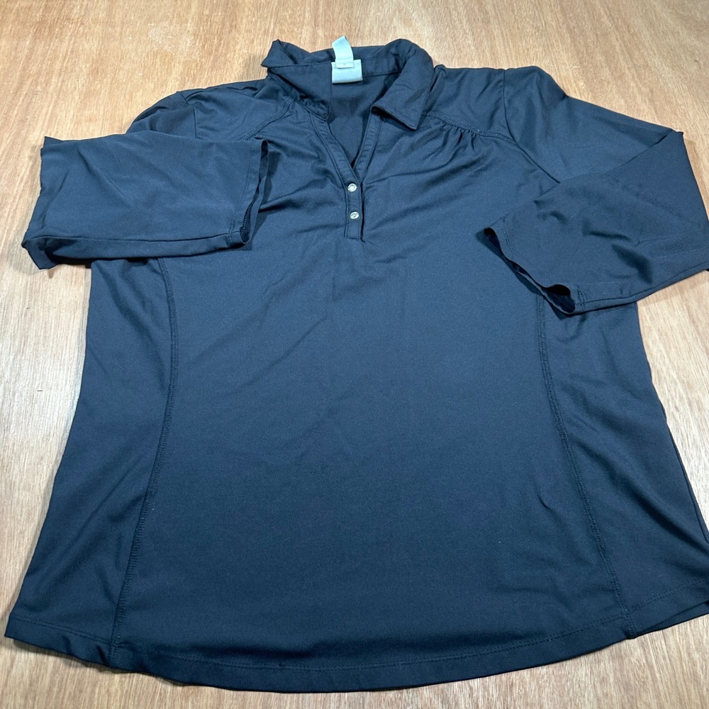 Chico's Zenergy Golf Polo Women Size 2 Black 3/4 Sleeve Active Top 570172556
